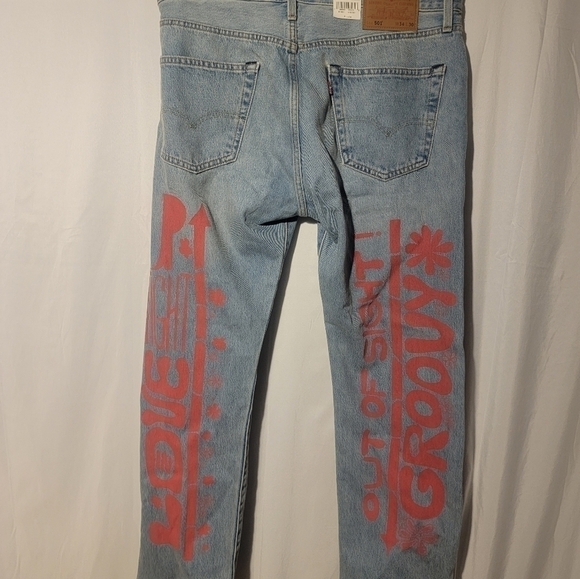 Levi's Premium 501 Jeans Men’s 34x30 Hippie Love Peace Groovy Flowers - Picture 6 of 9